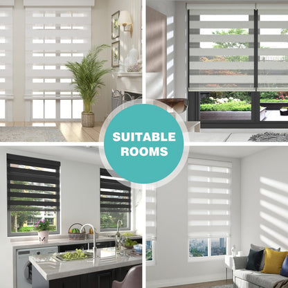 Cordless Zebra Roller Shade with Valance, Day Night Window Blind, Dual Layer Window Treatment Mesh Opaque Fabric