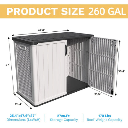 Resin Deck Box Lockable Outdoor Storage, for Garden, Patio and Yard Use, with the Listed Configuration