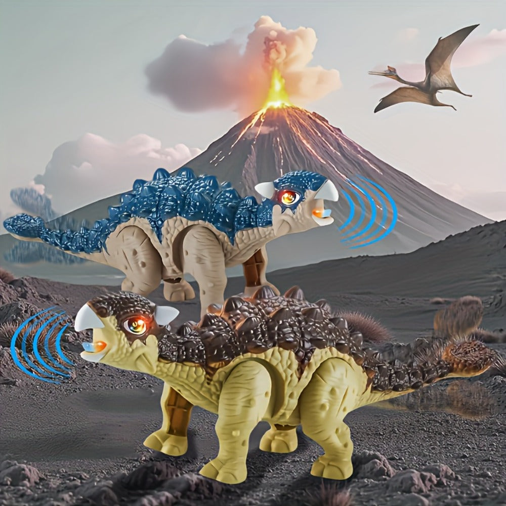 Battery-Powered Walking Ankylosaurus Dinosaur Toy with Roaring Sound and Random-Color Checkout