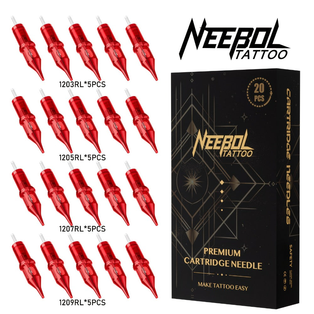 Assorted Tattoo Cartridge Needles Set 20/50pcs - Round Liner Shader Curved Mag Mixed Pack, #10 Bugpin #12 Standard
