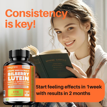 Eye Vitamins with Lutein & Zeaxanthin Capsules, Enhanced with Astaxanthin, Omega-3, Bilberry & Resveratrol for Vision Health Support