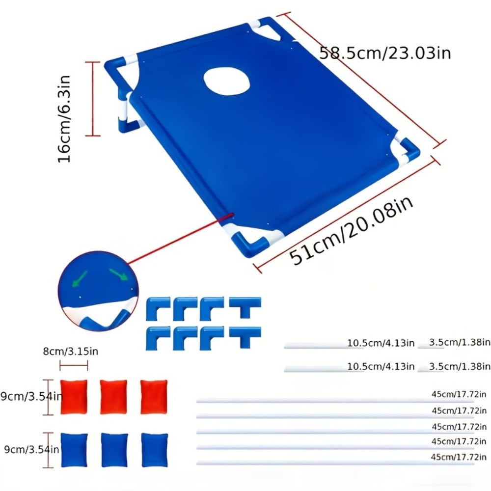Portable Cornhole Game Set for Outdoor, 2 Boards with 12 Bean Bags & Storage Bag, Blue & Red
