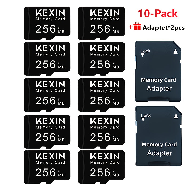 256MB Micro SD Card 10 Pack with SD Adapter, KEXIN High Speed TF Memory Cards Bulk Set for Car Audio