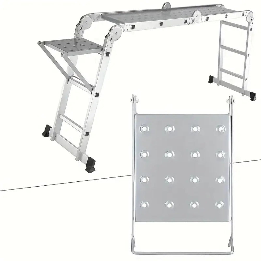 Ladder Platform Scaffold Board Work Tray Retractable Workstation Tool Tray Attachment for Extension Ladders Easy Install Silver