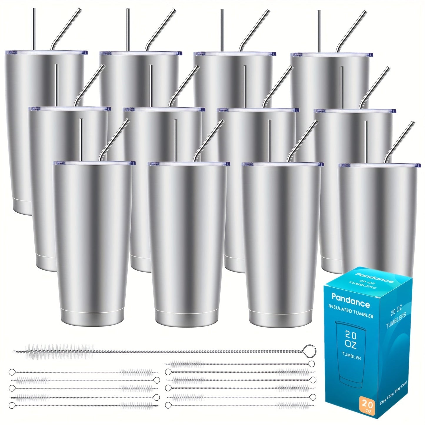 Stainless Steel Insulated Tumblers with Lid and Straw Bulk 20oz 304 Double Wall Vacuum Travel Mug for Hot Iced Coffee Drinks Water Cup Set