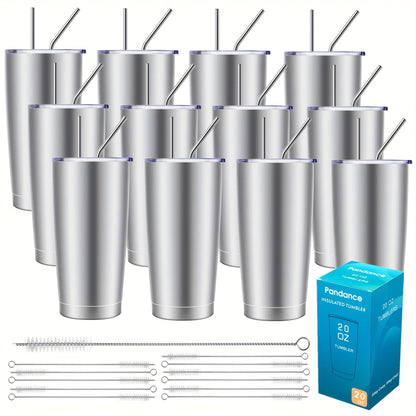 Stainless Steel Insulated Tumblers with Lid and Straw Bulk 20oz 304 Double Wall Vacuum Travel Mug for Hot Iced Coffee Drinks Water Cup Set
