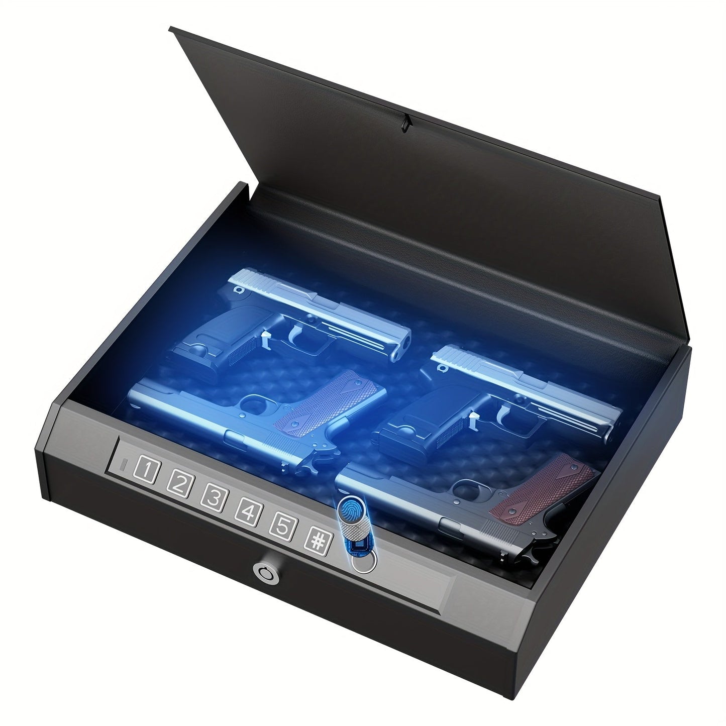 Biometric Gun Safe Fingerprint Digital PIN & Key Unlock 3-Way Access Internal Light Silent Mode Emergency Power Supply Gun Lock Box for Home