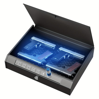 Biometric Gun Safe Fingerprint Digital PIN & Key Unlock 3-Way Access Internal Light Silent Mode Emergency Power Supply Gun Lock Box for Home