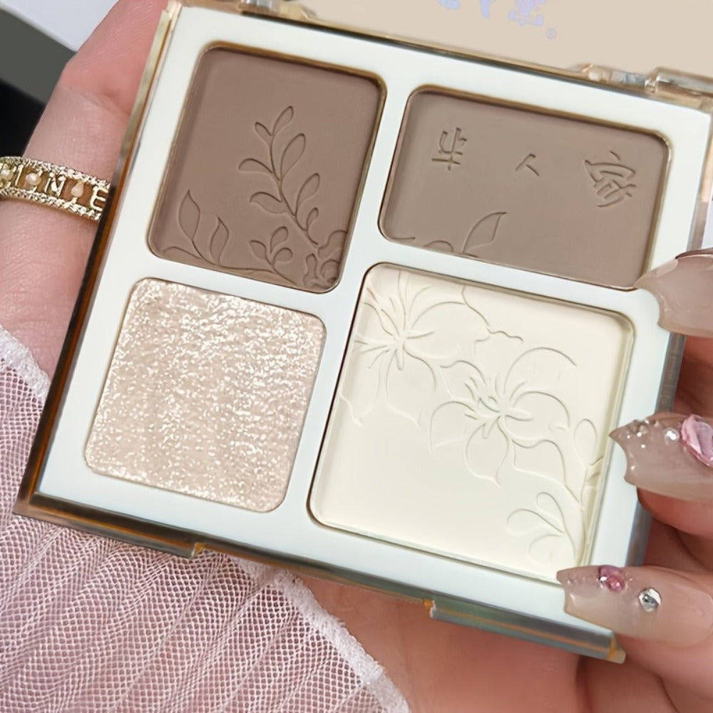 Face Sculpting Contour Palette 4 Colors Matte & Glossy, Multifunctional Bronzer Blush Highlighter & Eyeshadow Palette