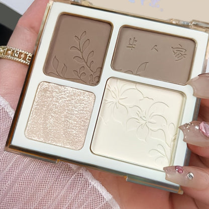 Face Sculpting Contour Palette 4 Colors Matte & Glossy, Multifunctional Bronzer Blush Highlighter & Eyeshadow Palette