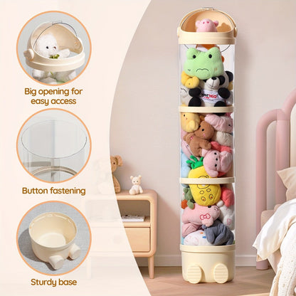Stuffed Animal Storage Tower, Clear Plastic Toy Organizer with Layered Shelves, Visible Spacious Display Box for Kids Room
