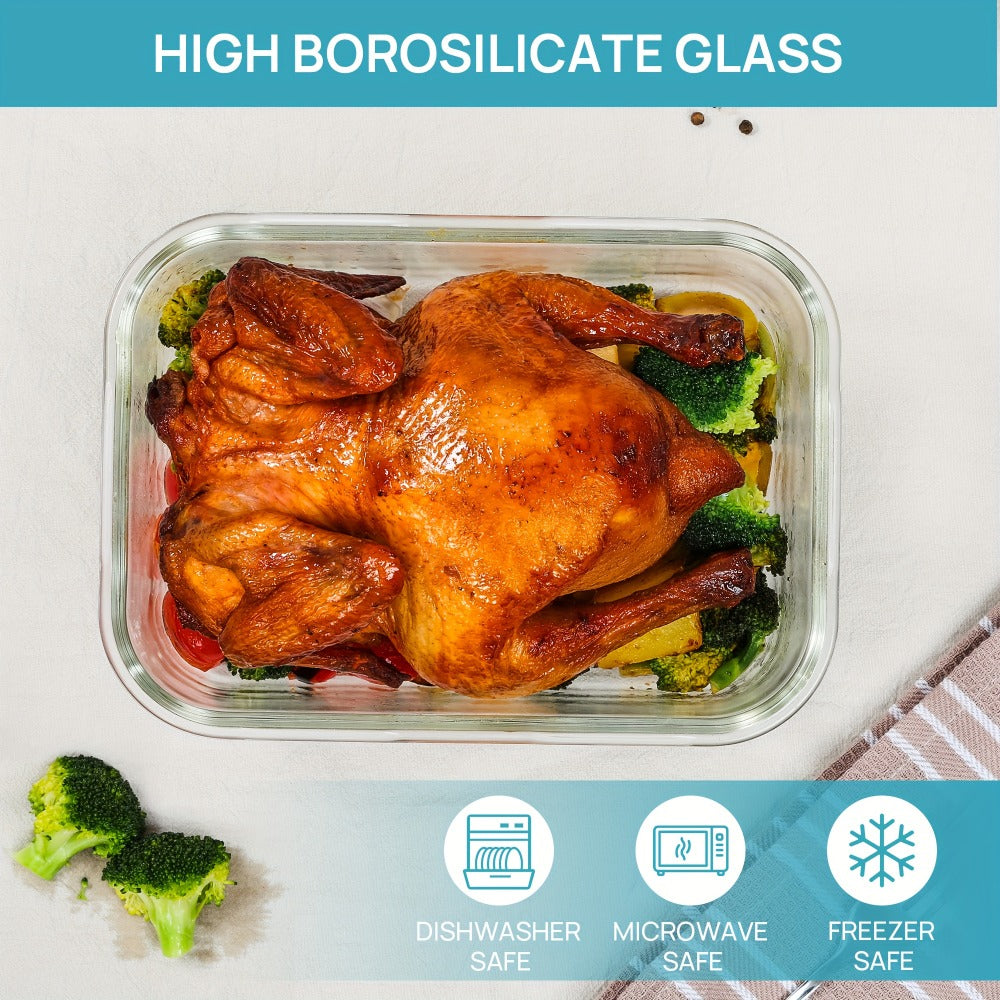 Food Storage Containers Two-Pack 63 oz Borosilicate Glass Set with Hinged Lids in Green or Gray
