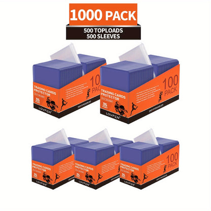 Bulk Card Toploads 500 Pack + 500 Penny Sleeves – 35pt Premium Hard Plastic 3x4 Top Loaders for Baseball Sports Trading Cards