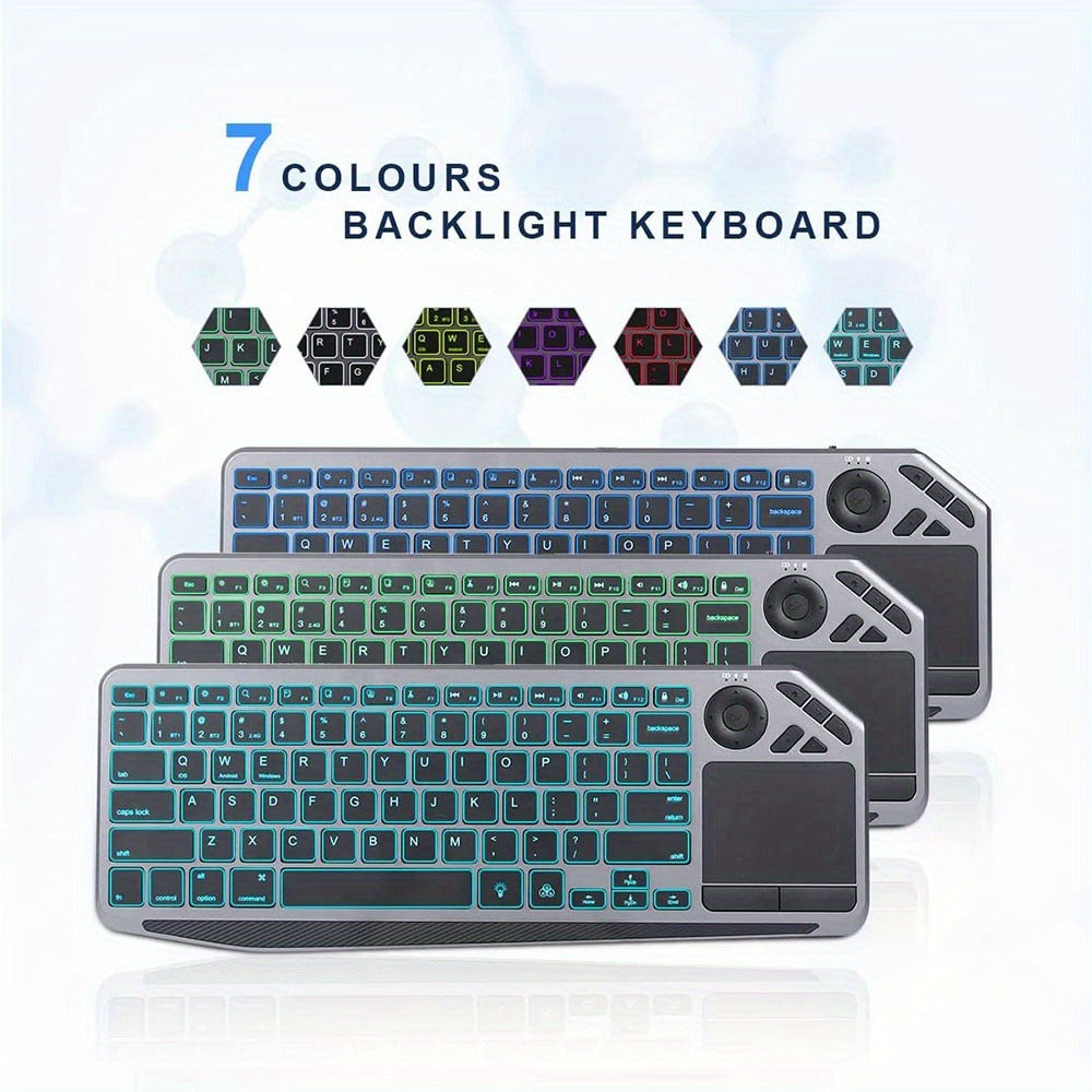Touchpad Wireless Keyboard 2.4G Dual Mode, Backlit Multimedia Hotkeys, Type-C Rechargeable, All-in-One Remote for Smart TV