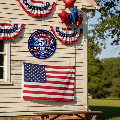 Patriotic Wooden Door Sign 250th Anniversary 1776-2026 Retro Round Wreath 4th of July Independence Day Hanging Decoration Home Porch Outdoor