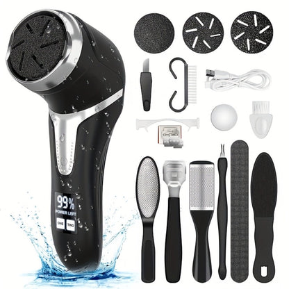 Electric Foot Callus Remover with 10pcs Pedicure Set, IPX7 Rechargeable Foot Grinder for Home and Salon Manicures