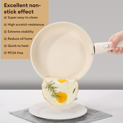 Cookware Set A Dinnerware 16- or 26-Piece Detachable-Handle Pots and Pans in Black or Beige for Compact Storage