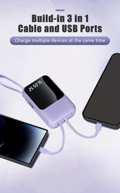 10000mAh Mini Power Bank 4 Built-In Cables Ultra-Bright LED Digital Display for an Everyday Personal Care Routine