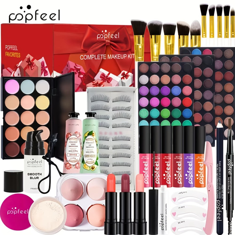 Makeup Kit Full Face All in One Eyeshadow Palette Blush Powder Foundation Mascara Brush Set, for Makeup, Travel and Everyday Vanity Use