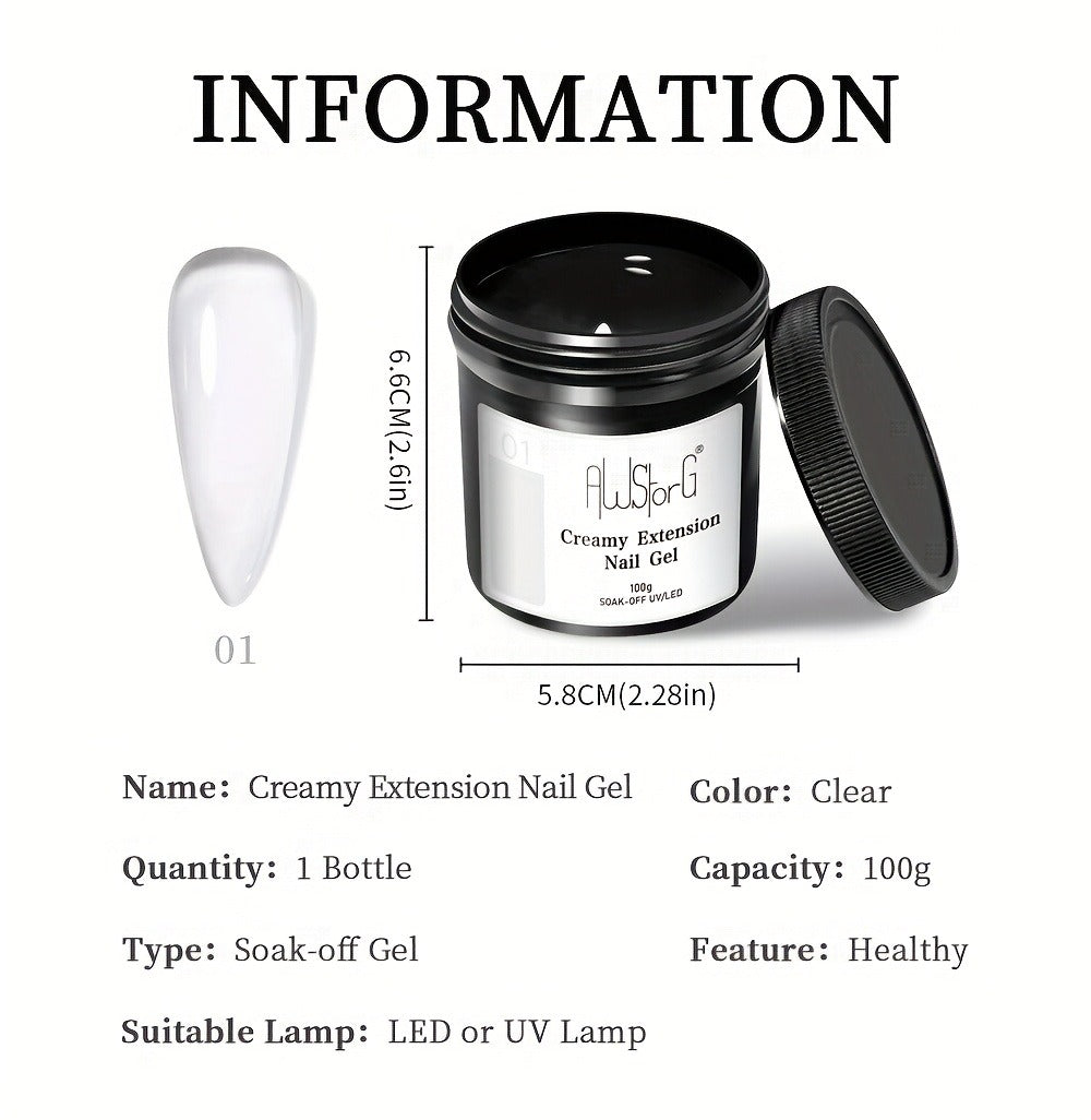 Clear Nail Extension Builder Gel Kit, Three 100g Containers for UV LED Manicure Length and Structure