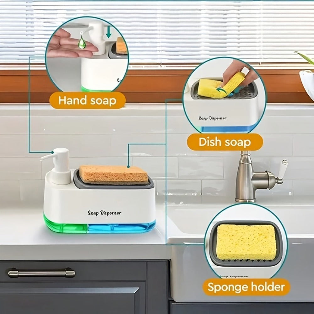 Soap Dispenser with Sponge Holder 2-in-1 – Countertop Dish Soap Pump Dispenser and Sponge Caddy for Kitchen Sink