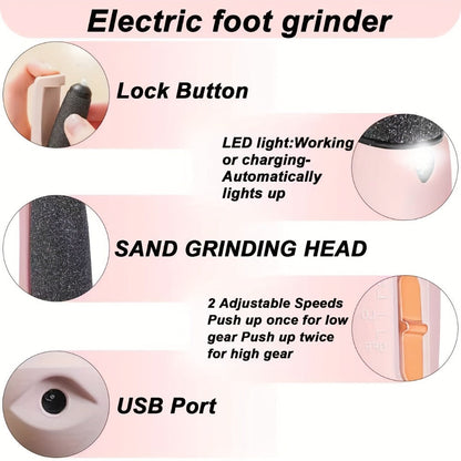 Electric Callus Remover for Feet with Foot Cream Stick Rechargeable Pedicure Tool 2 Speeds 2000 5000 RPM 2
