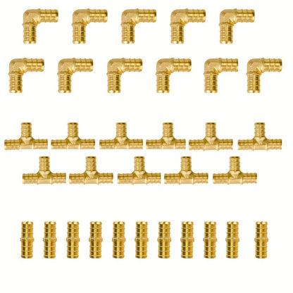PEX Fittings Set 33pcs 1/2 Inch – Brass Crimp PEX B Fittings, 11 Each Elbow Tee Coupling, F1807 61