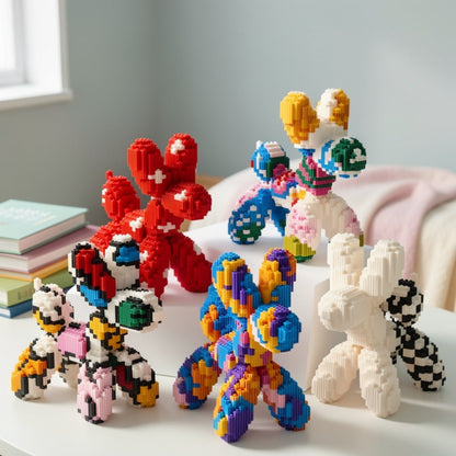 Balloon Dog Building Blocks Set – Colorful Interlocking Brick Sculpture Pop Art Home Decor Display Model for Adults Teens Art Lovers