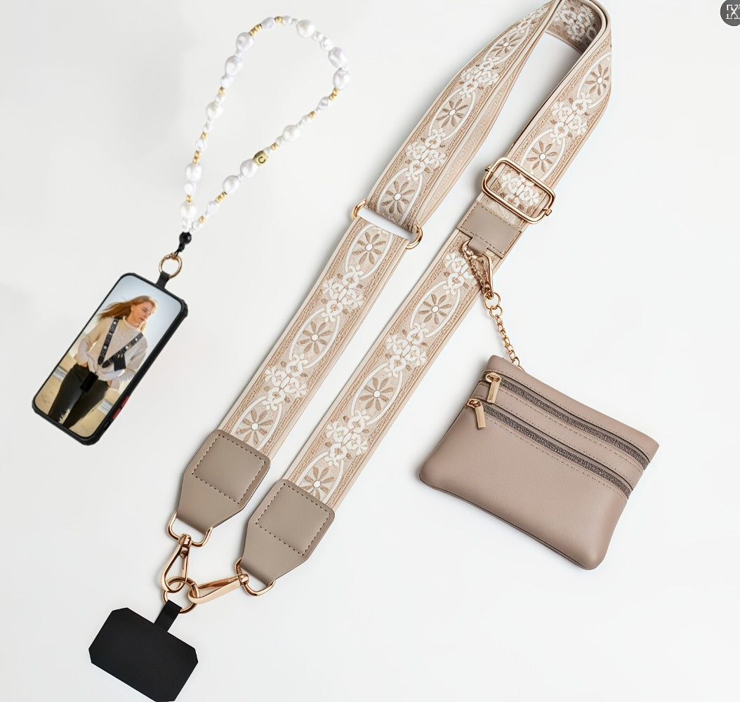 Crossbody Phone Strap Wallet Pouch with Beaded Charm Detachable Wrist with the Listed Color, Size or Set Options for Everyday Carry