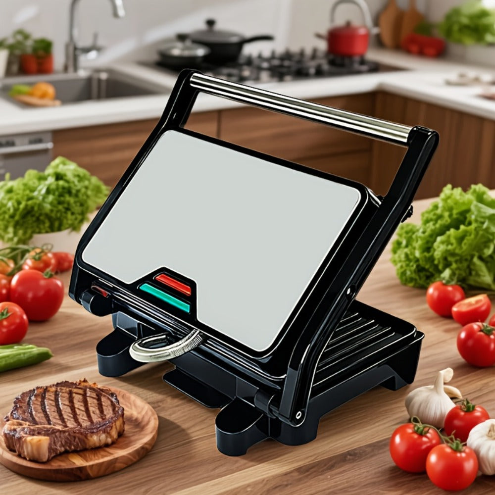 Electric Panini Press Grill Double-Sided Heating Sandwich Maker Waffle Iron Steak Grill Indoor for Grilling, Camping and Outdoor Meals