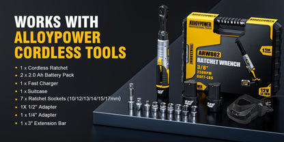 Cordless Electric Ratchet Wrench Set 3/8 Inch 12V 60 Ft-Lbs Power Ratchet Tool Kit with 2 Batteries