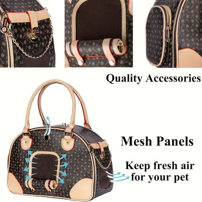 Pet Carrier Bag Luxury Faux Leather Handbag for Small Dogs & Cats – Premium Puppy Cat Carrier Purse for Outdoor Travel, Walking