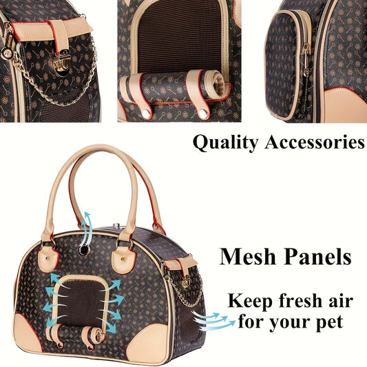 Pet Carrier Bag Luxury Faux Leather Handbag for Small Dogs & Cats – Premium Puppy Cat Carrier Purse for Outdoor Travel, Walking