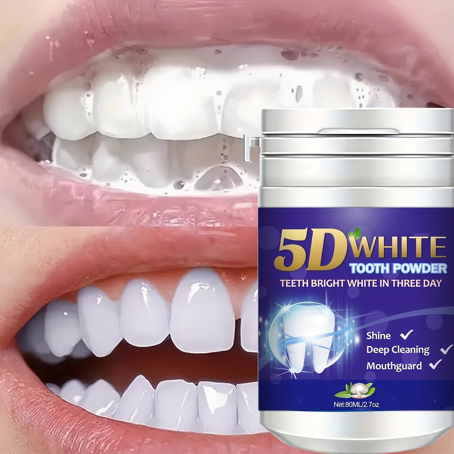 Baking Soda Tooth Powder with Honeysuckle & Mint Extract, Natural Teeth Whitening, Stain Removal & Fresh