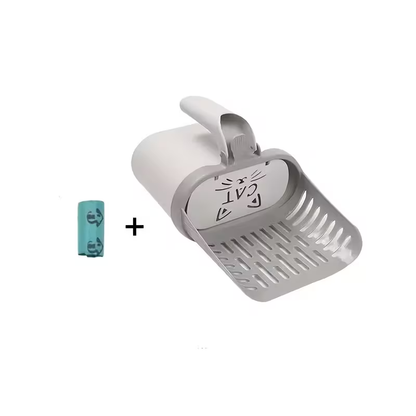 Cat Litter Scoop with Waste Bag Holder – Durable Plastic Litter Shovel with Removable Garbage Bag Dispenser
