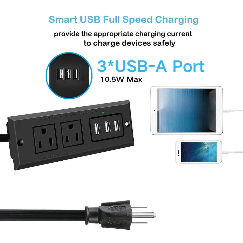 Recessed Power Strip Flush Mount Desk Outlet - 2 AC Outlets & 3 USB-A Ports for an Everyday Personal Care Routine