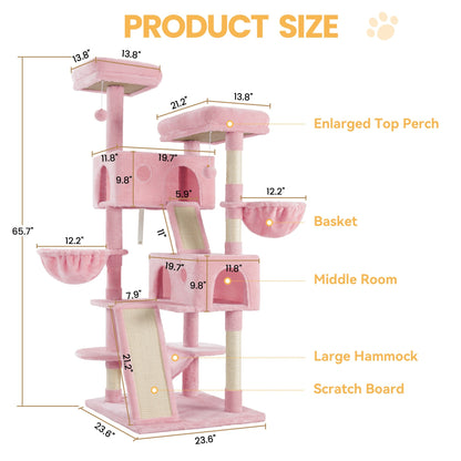 Cat Tree Tower Multi-Level for Indoor Cats – Cat Furniture with Sisal Scratching Posts, Plush Perches, Hammock, Basket & Corner Condo Cave
