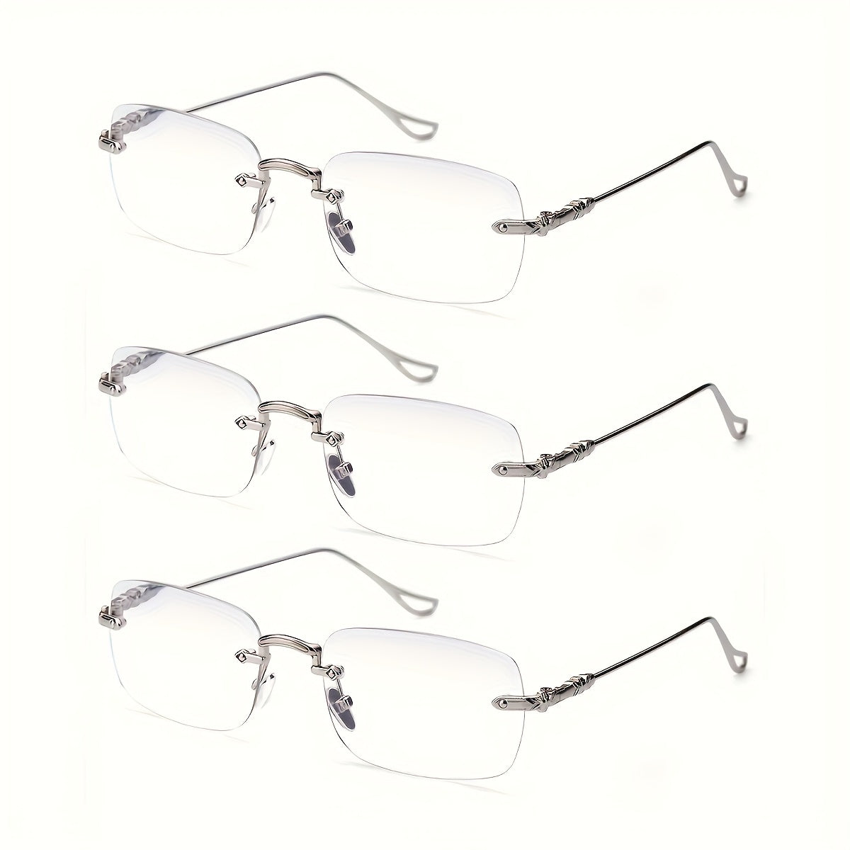Reading Glasses – Three-Pair Rimless Metal Readers in Multiple Colors and Strengths with Multiple Strength and Color Options