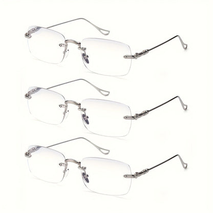 Reading Glasses – Three-Pair Rimless Metal Readers in Multiple Colors and Strengths with Multiple Strength and Color Options