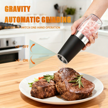 Electric Salt and Pepper Grinder Set 2PCS, Battery-Powered, LED Light, One-Handed Operation, Adjustable Coarseness