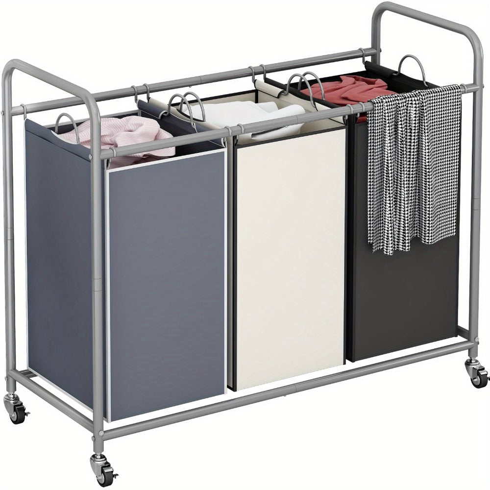 3-Bag Laundry Sorter Cart 63.4 Gallon, Rolling Hamper with Lockable Wheels & Removable Bags