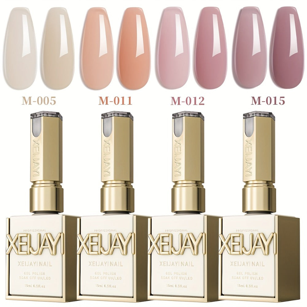 Gel Nail Polish 4-Piece Icy Nude Jelly Set in Frame Bottles with Shades 05, 11, 12 and 15 for Manicures