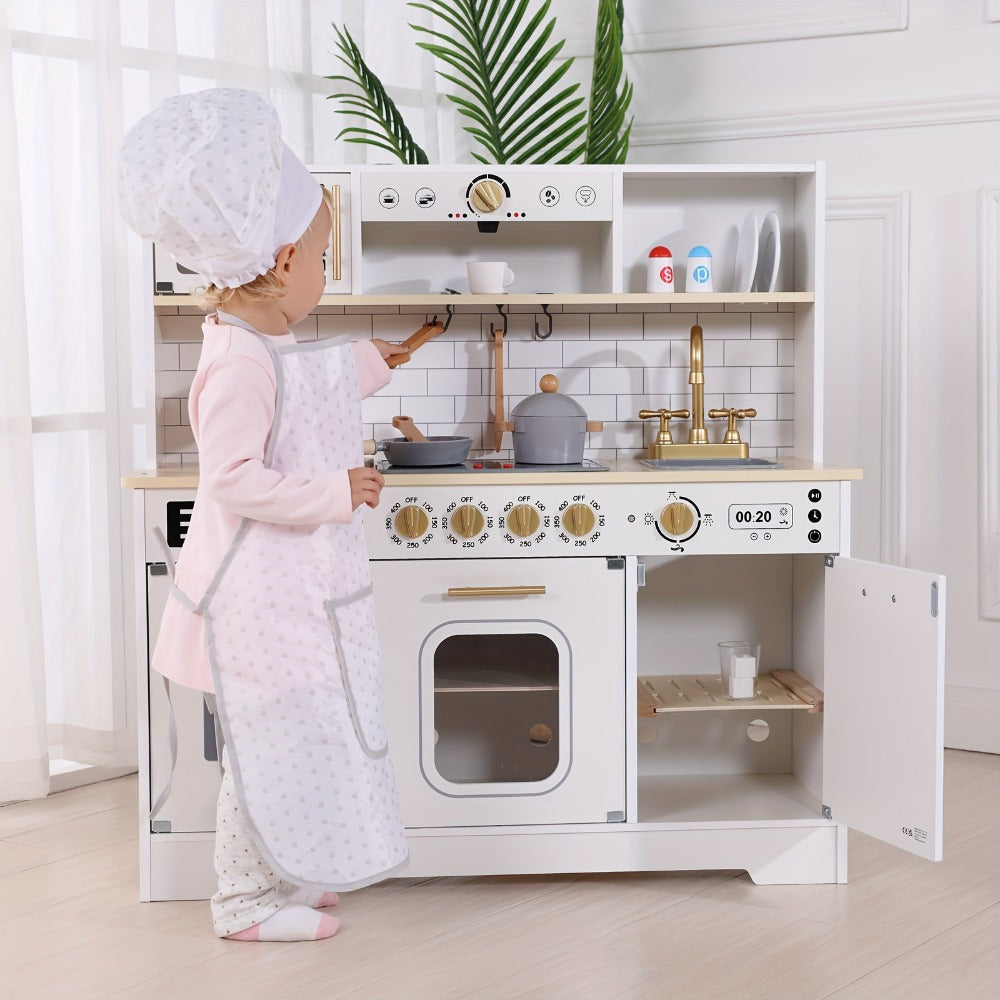 Kids Play Kitchen Set with Sink Oven Stove Dishwasher Coffee Maker Ice Maker Microwave for Home Cooking, Dining and Outdoor Meals