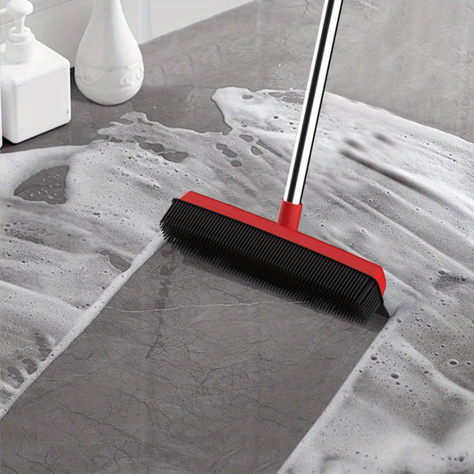 Pet Hair Removal Broom 2-in-1 Silicone Rubber Bristle Broom & Squeegee – Anti-Static Pet Fur Cleaner for Carpet, Hardwood & Tile Floors