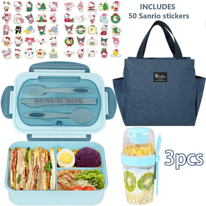 Sanrio Lunch Box Set 53pcs Bento Box with Thermal Bag Breakfast Cup Portable Sealed Compartment Microwave for Work Picnic School