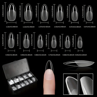 Gel Nail Tips 600 Pieces Clear Crystal Full Cover Nail Extensions – Almond Oval Coffin Stiletto Square Short Medium Long Soft Gel False