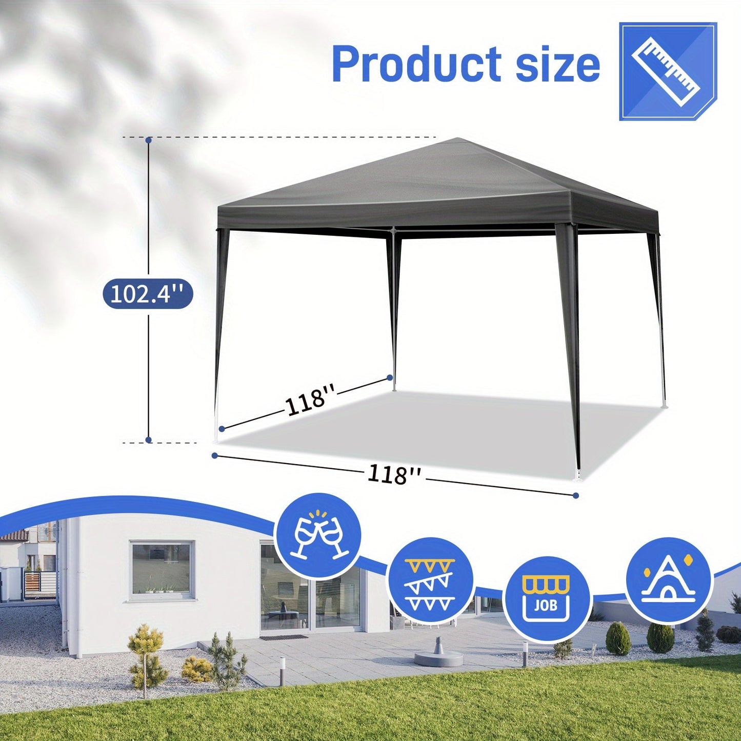 10x10ft White Party Canopy Tent with No Sidewalls, Three Sidewalls or Four Sidewall Configuration Options