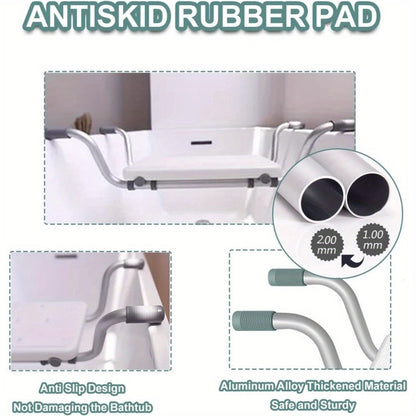 Bath Seat Adjustable Aluminum Shower Chair, Suspended Bathtub Stool with Anti-Slip Handles, Retractable Bath Board for Elderly