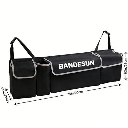Rear Seat Hanging Car Trunk Organizer with Four Pockets, 36 x 14.2 x 4.7 Inches and Black Finish