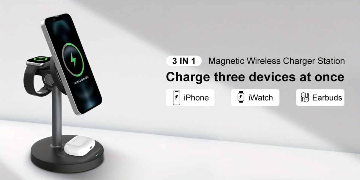 Wireless Charging Station, 3-in-1 Qi-Labeled Stand for iPhone, Apple Watch and AirPods Models in Six Colors